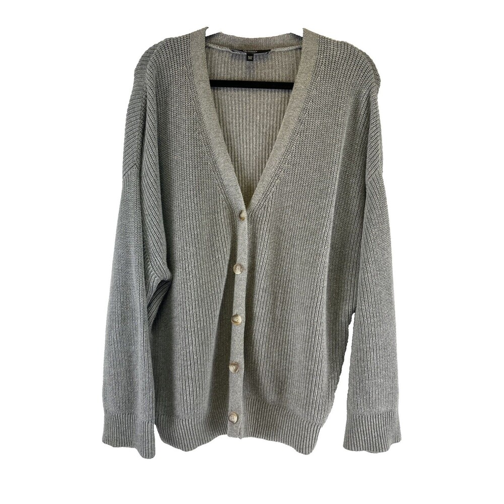 Hudson Gray Knit Cardigan Sweater Button V-Neck Slouchy Drop Shoulder Womens XL